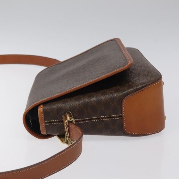 CELINE Macadam Canvas Shoulder Bag PVC Leather Brown Gold Auth sw497 - Picture 5 of 16